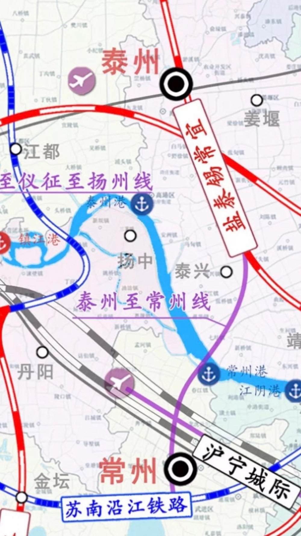 重磅泰州又有一条高铁同时常泰通道铁路过江接线方案规划